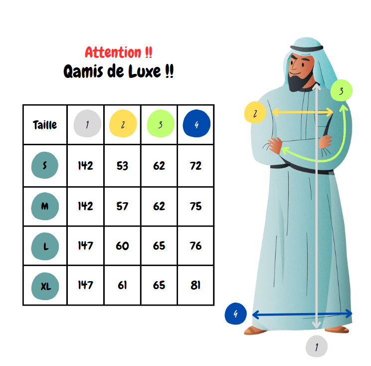 luxe guide de taille Qamis Rasmi | Gris