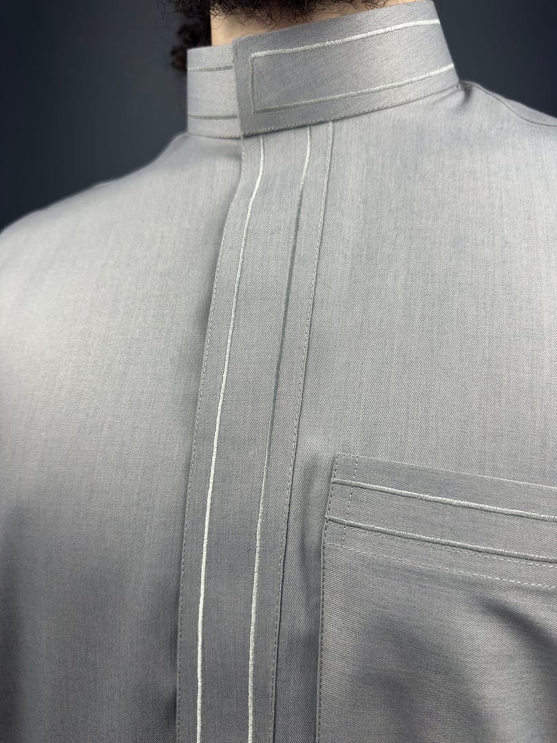 img_4154 Qamis Brodée Laine | Gris