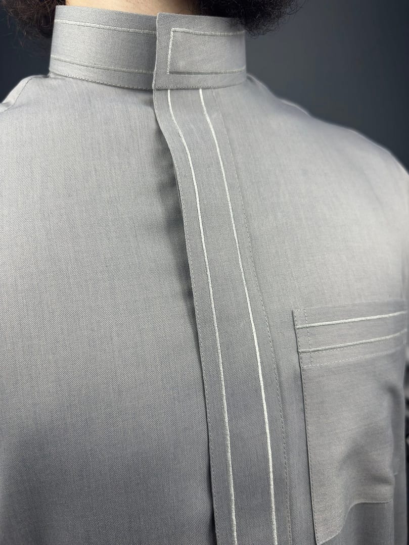 img_4157 Qamis Brodée Laine | Gris