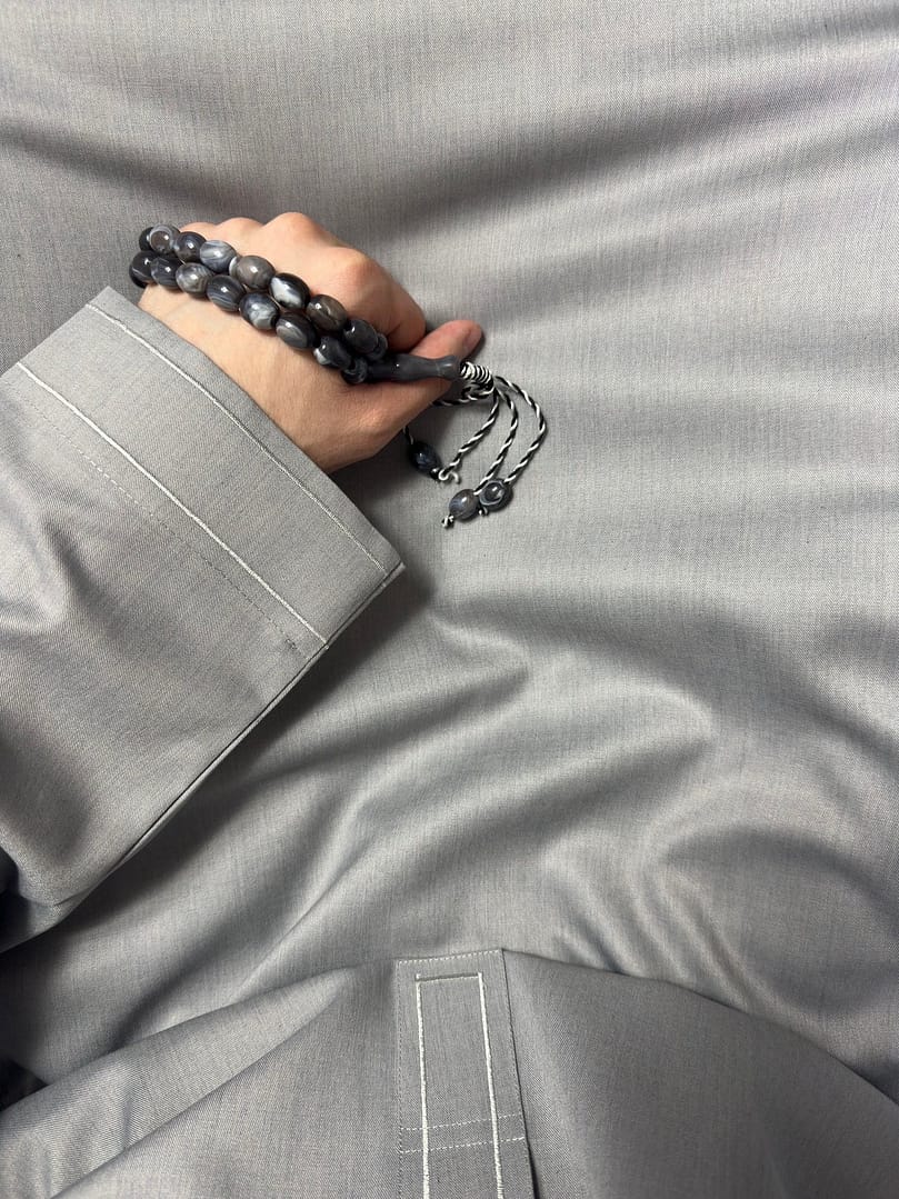 img_4158 Qamis Brodée Laine | Gris