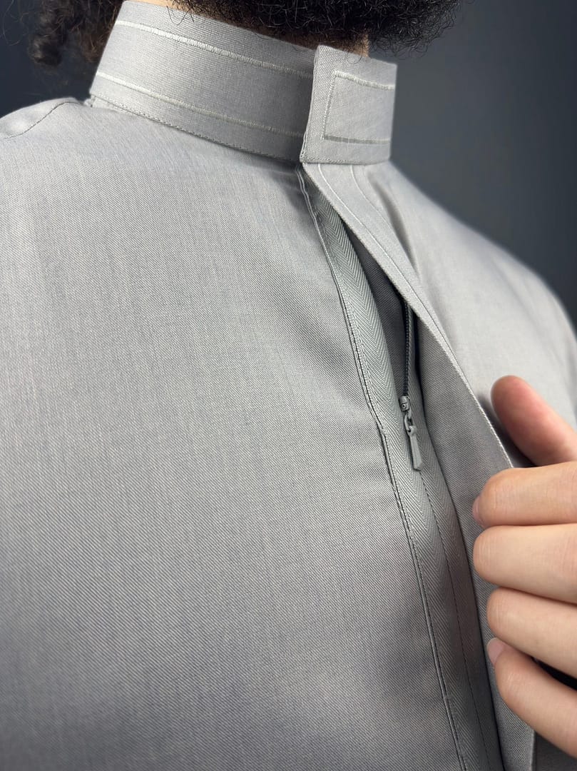 img_4156 Qamis Brodée Laine | Gris