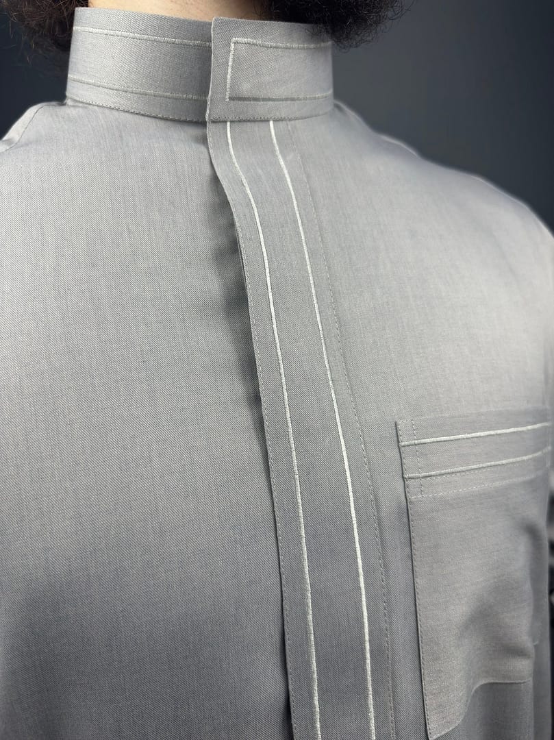 img_4157 Qamis Brodée Laine | Gris